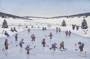 Pond Skating and Hockey Players 