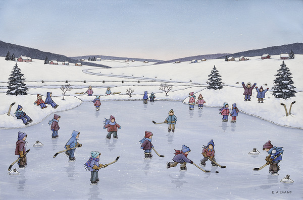 Pond Skating and Hockey Players  Print