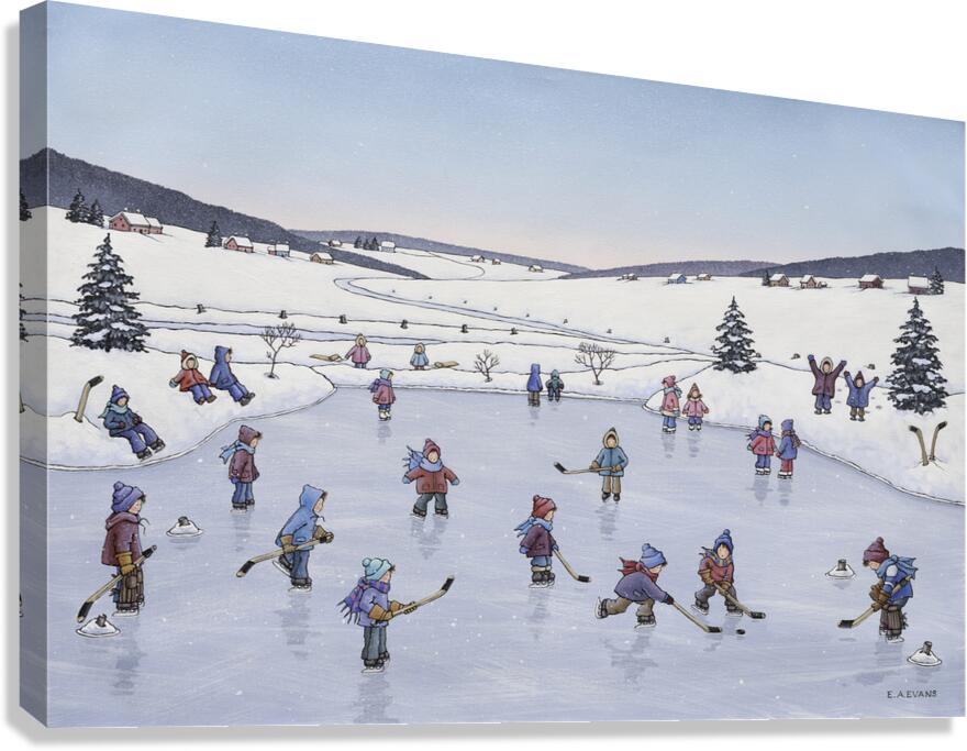 Pond Skating and Hockey Players  Canvas Print