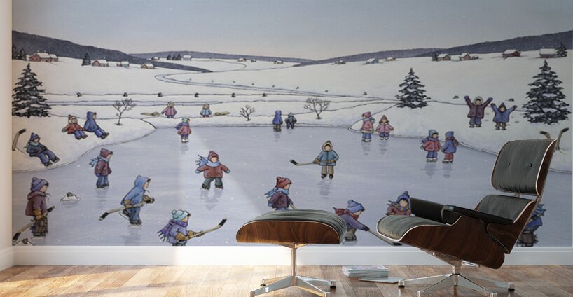 Pond Skating and Hockey Players  Wall Murals